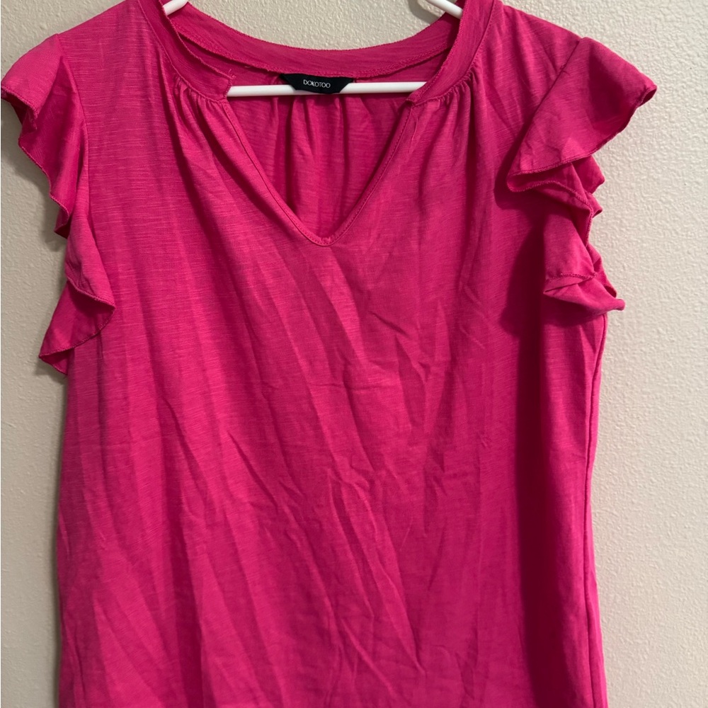 Pink Flutter Sleeve Ruffled Blouse